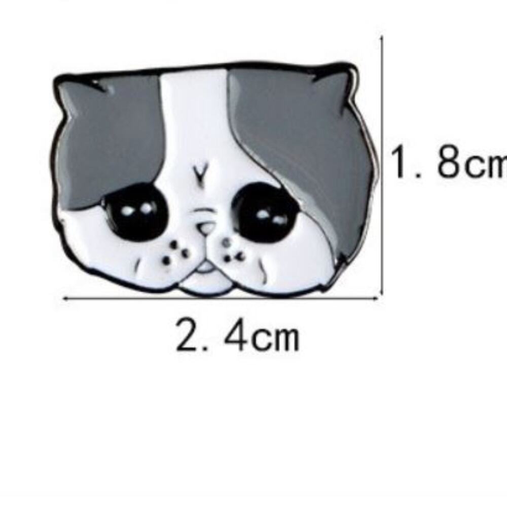 Gray and White Sad Cat Pin Brooch